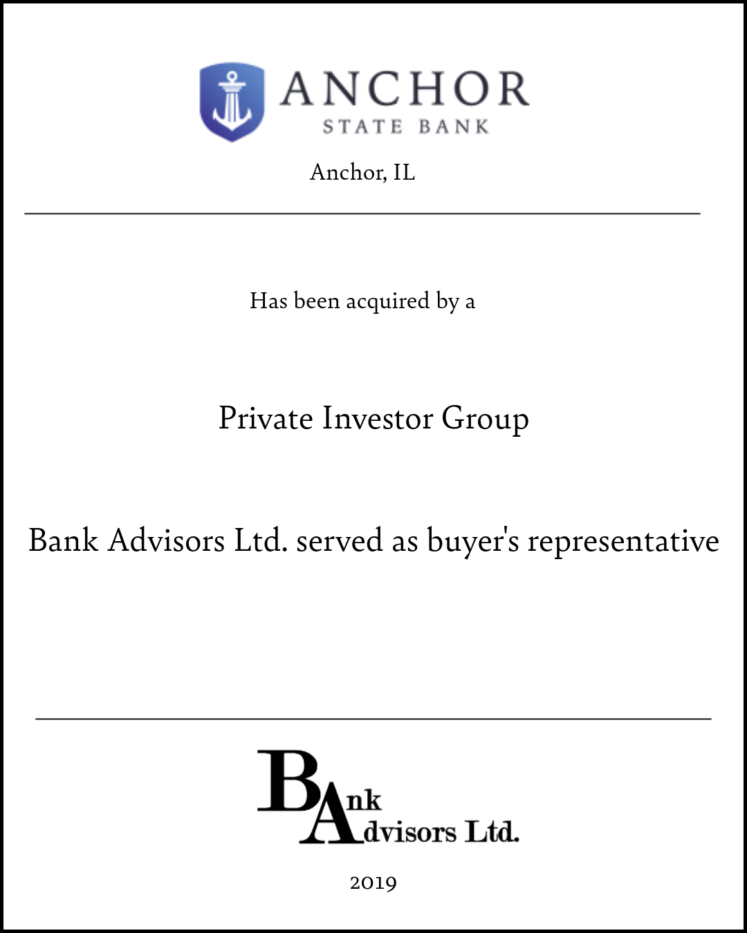 Anchor Bank Transaction 2019