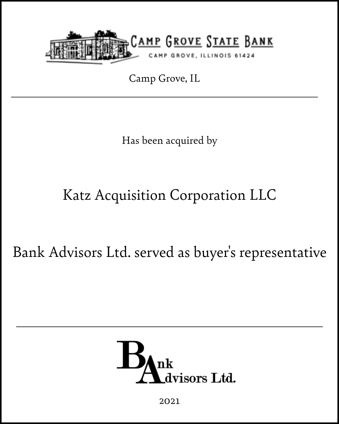 Camp Grove State Bank Transaction 2021