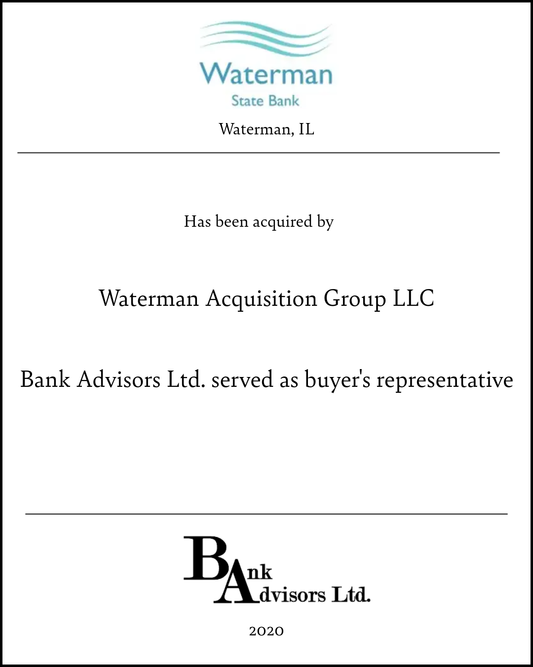 Waterman State Bank Transaction 2020